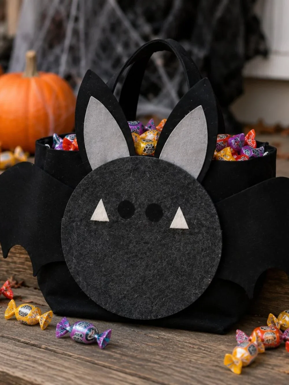 Bat Halloween Treat bag, handmade felt trick or treat bag, kids Halloween candy